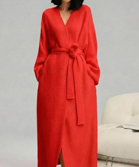 Solid-color Cardigan-style Nightgownbathrobesoft And Cozy