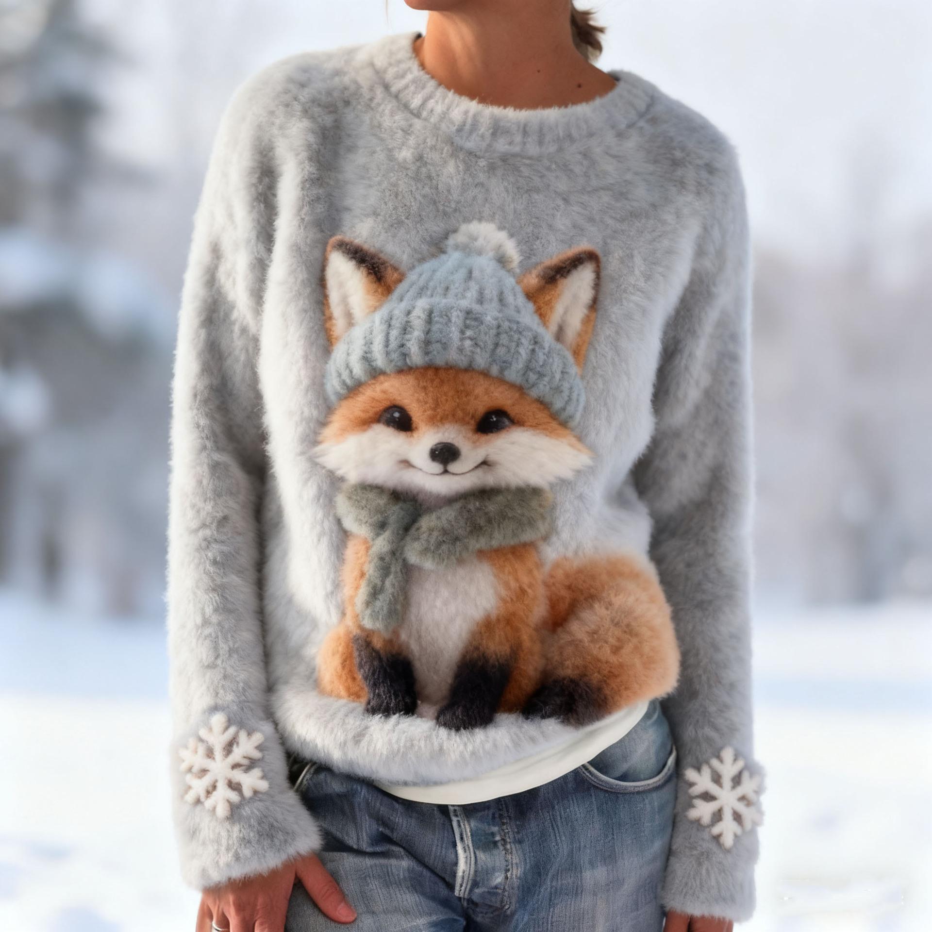 Womens Adorable Christmas Flannel Hoodie With Long Sleeves
