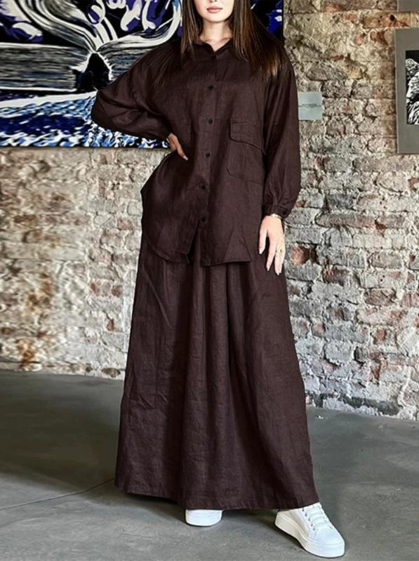 Women's Long-Sleeve Shirt Dress Casual Set