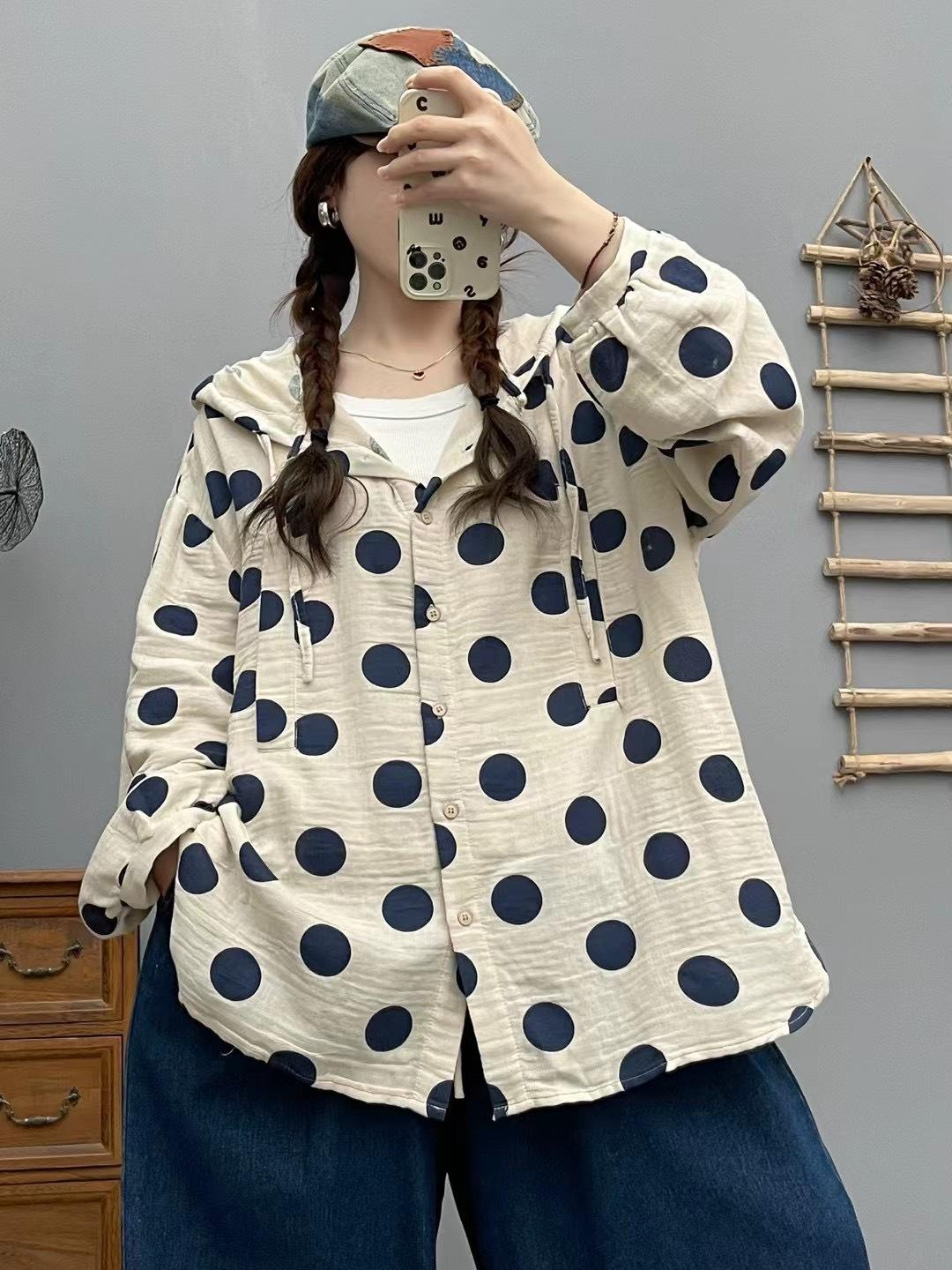 Womens Cardigan Hoodie With Polka-Dot Print