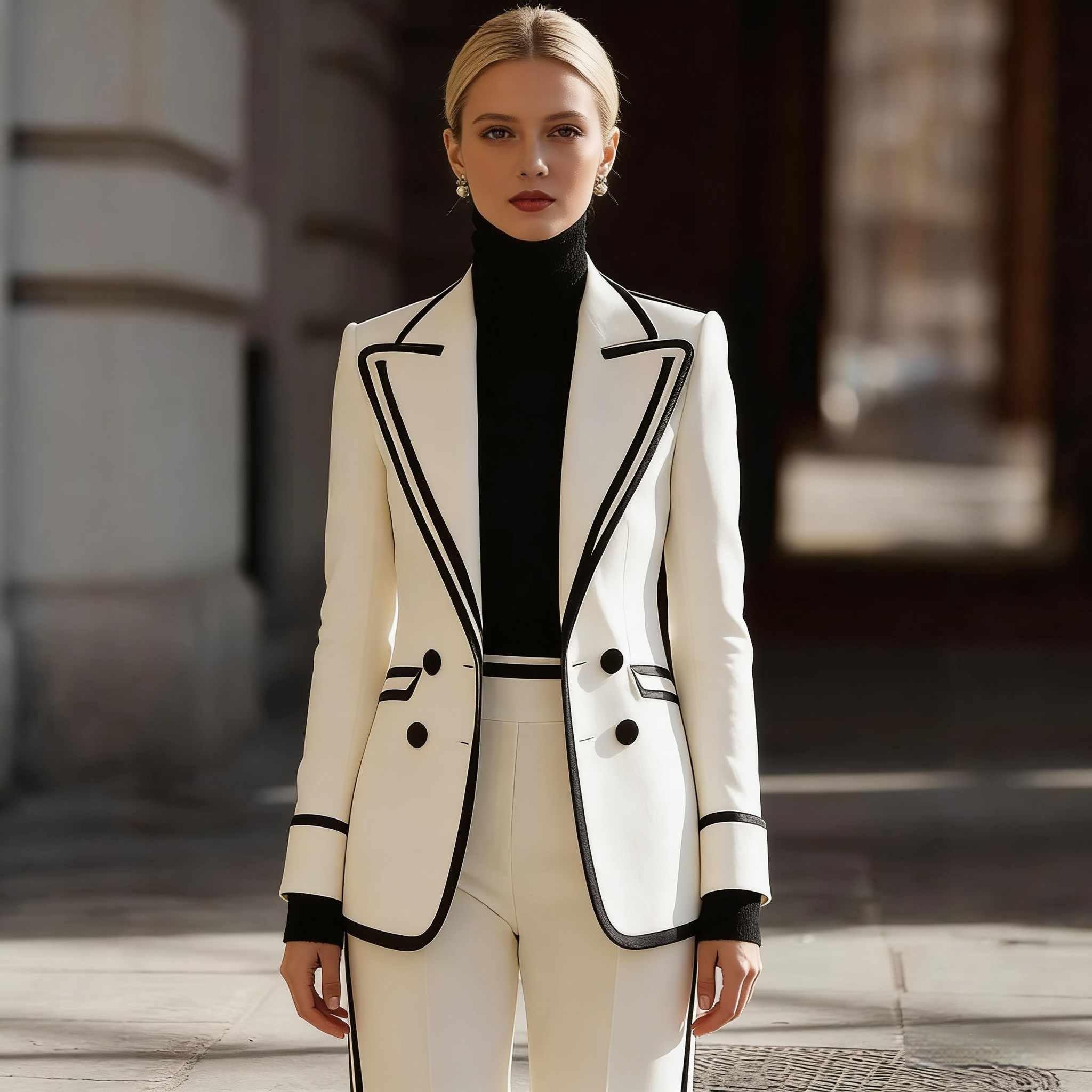 Long Sleeve Lapel Double Breasted Suit Jacket Casual Suit Pants Set