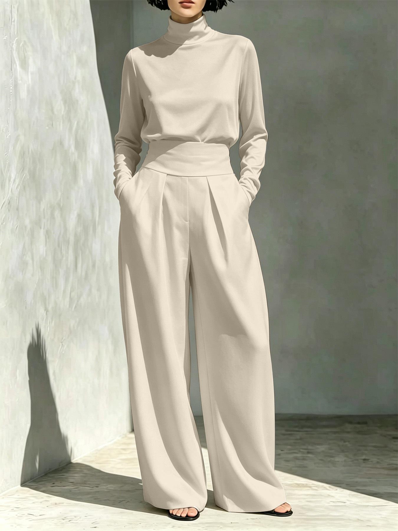2026 Autumn Winter New Cross Border Trade European And American Women's Fashion Independent Brand Solid Color High Neck Long-Sleeve Long Pants Casual Set For Women