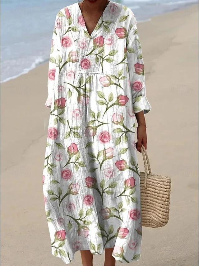 Cross-border Independent Station Amazon Shirt Dress Women's Casual Floral 3D Printed Sleeve Skirt