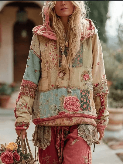 Vintage Hooded Jacket Versatile Lace-up Printed Sweatshirt