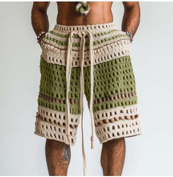 European And American Men's Casual Short Pants With Striped Design