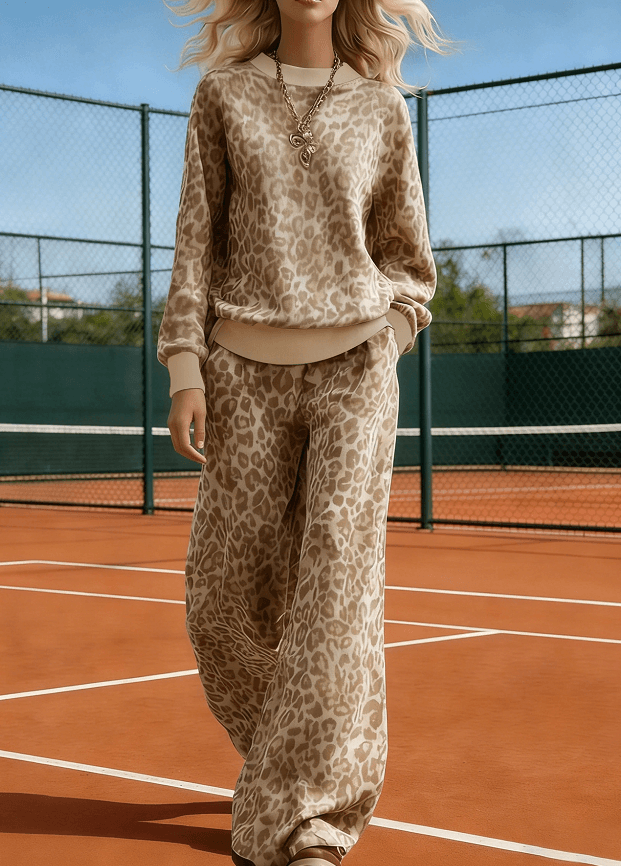 Women's American Retro Color Block Round Neck Long Sleeve Loose Knit Set