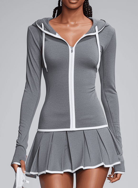Color Blocking Hooded Sports Suit