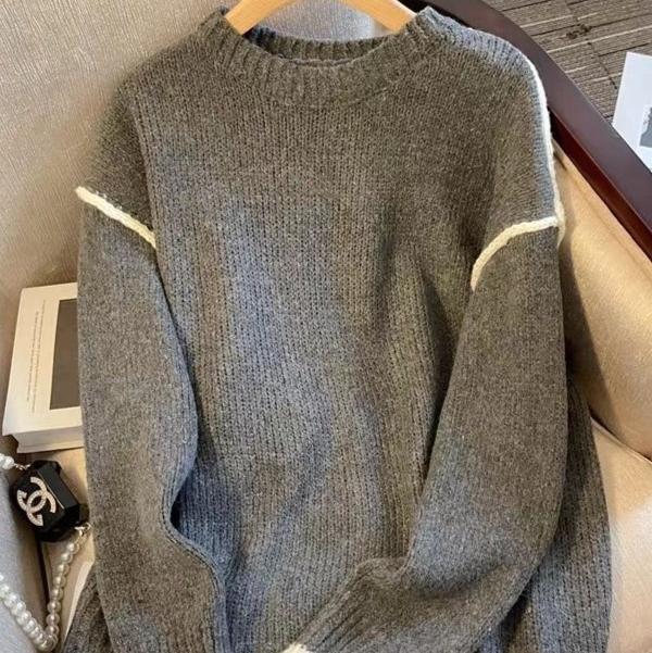 New Womens Loose-fitting Long-sleeve Crew-neck Sweater
