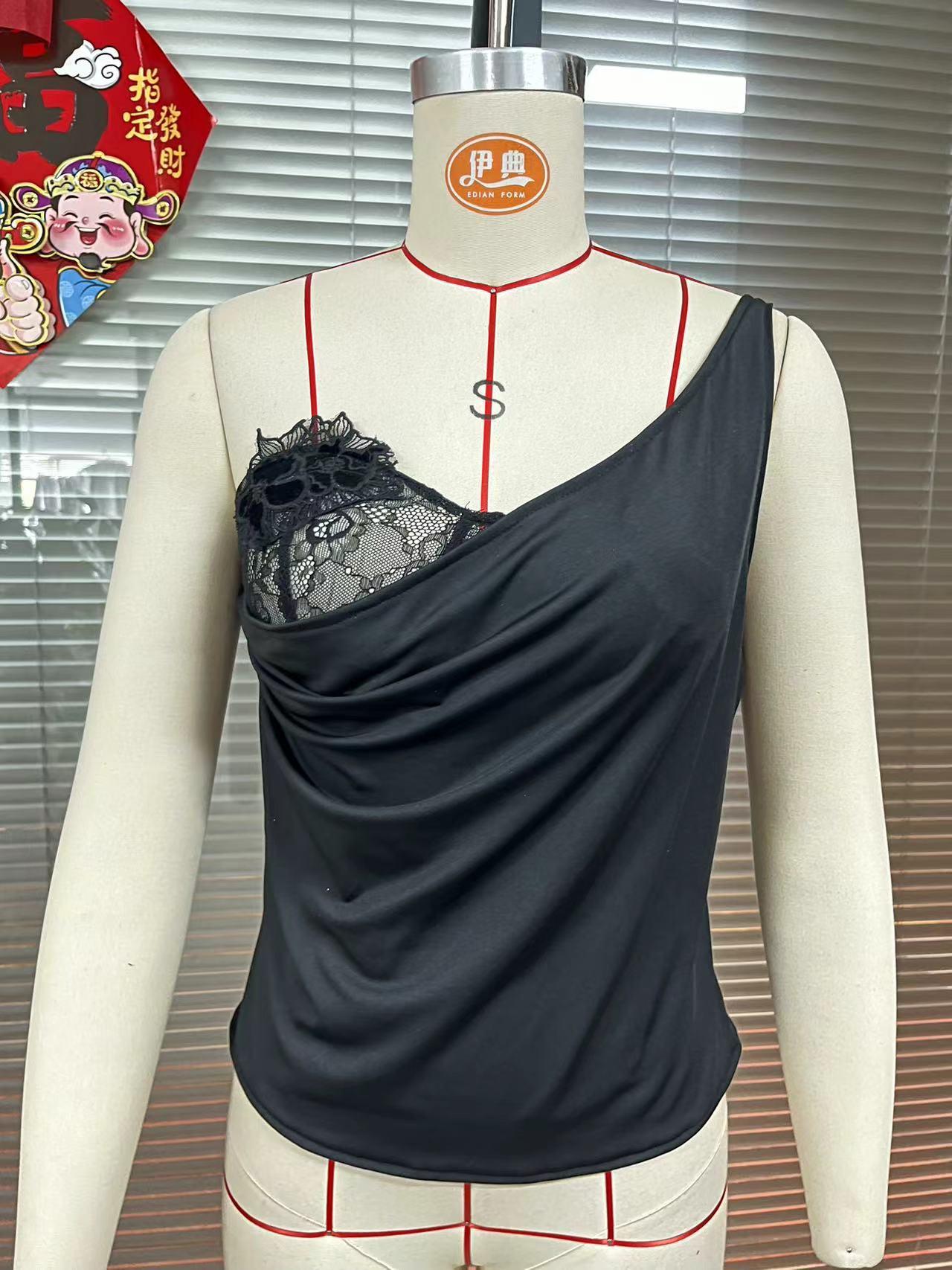 Sexy One-Shoulder Lace Sheer Camisole