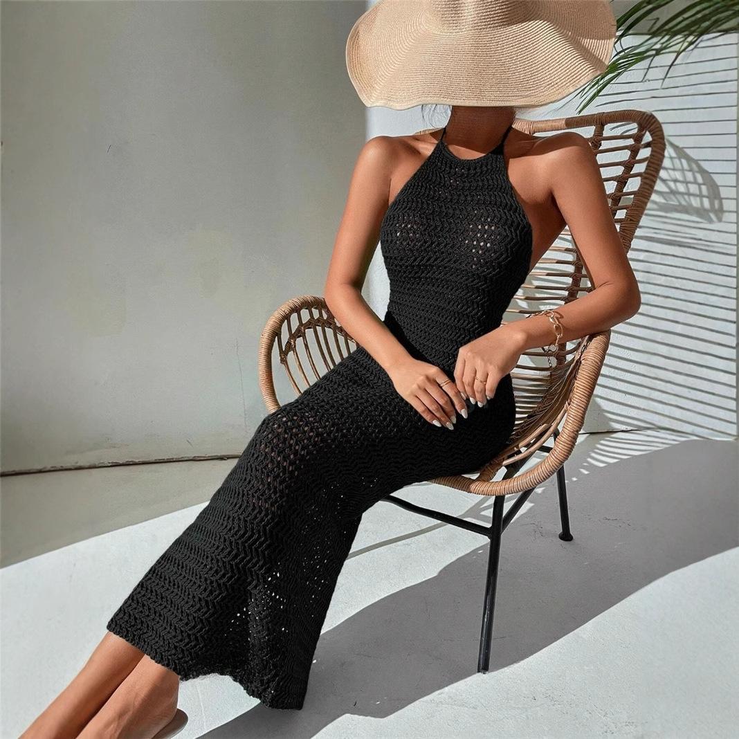 Slim Fit Backless Lace-up Backless Knitted Dress Sweater