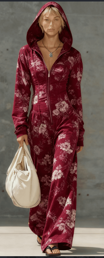 Fashionable Leisure Women's Long-Sleeved Hooded Jumpsuit