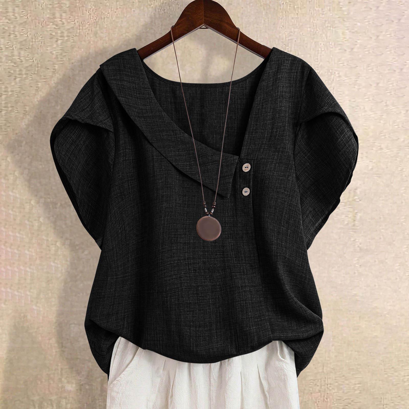 Womens Small Slant-Neck Solid-Color Plus-Size Top
