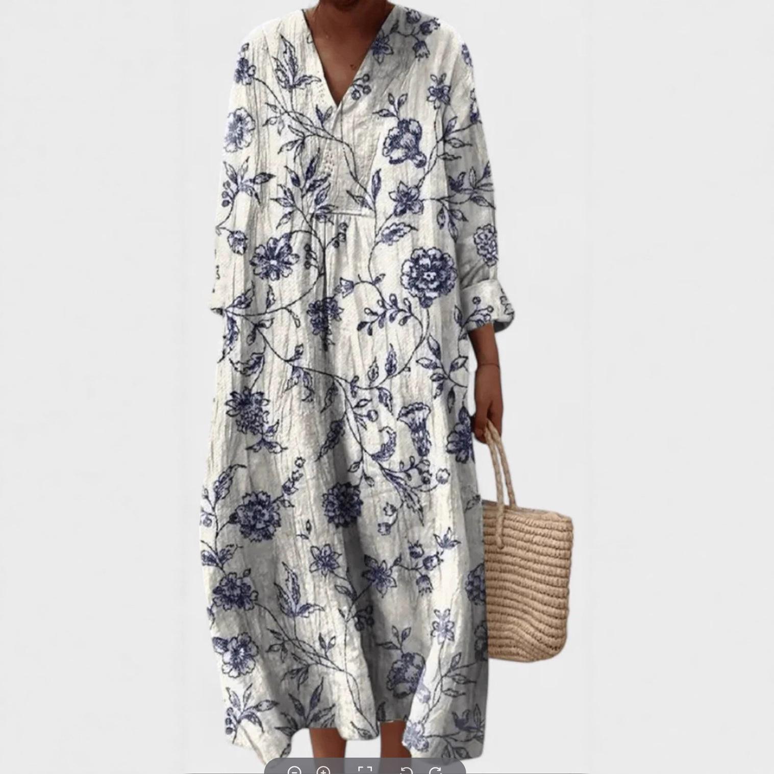 Long Sleeve Shirt Dress Women's Casual Floral Print Sleeve Skirt