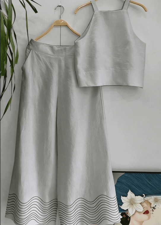 Simple Two-piece Set Of Suspender Wide-leg Pants For Women