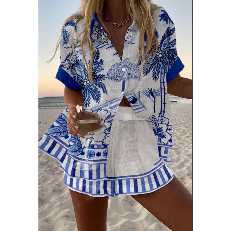 Womens Printed Loose Shorts And Top Set