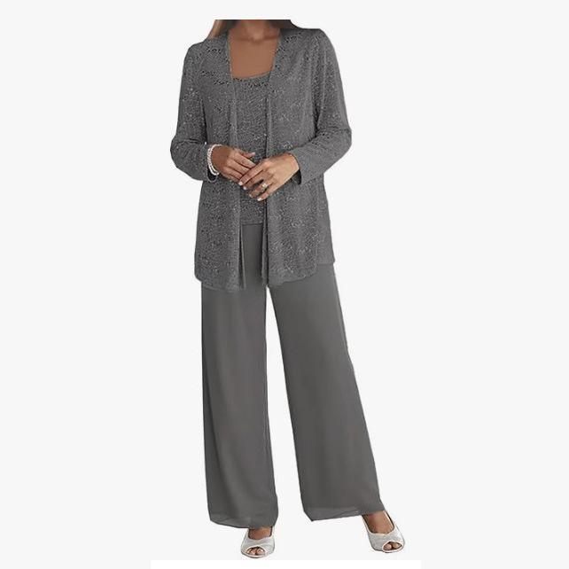 Womens Fashionable Lace Cardigan Casual Set