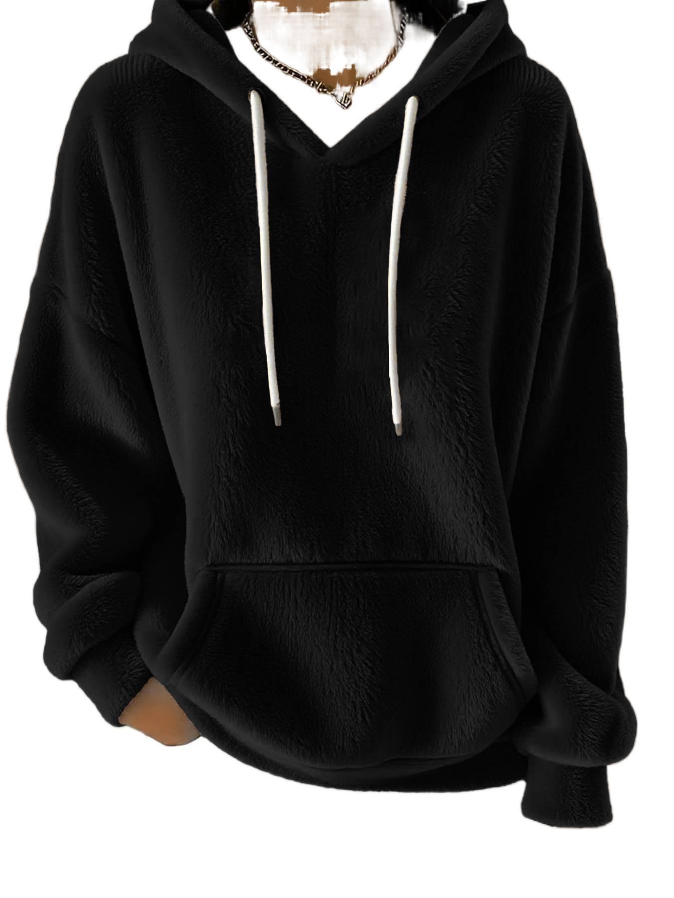 Women's Solid Color Lamb Fleece Lined Versatile Sweatshirt For Autumn And Winter