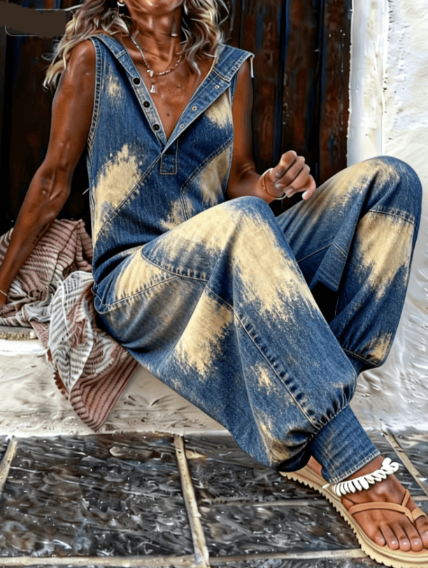 Sleeveless Collar Jumpsuit Withdesign That Makes Legs Look Longer