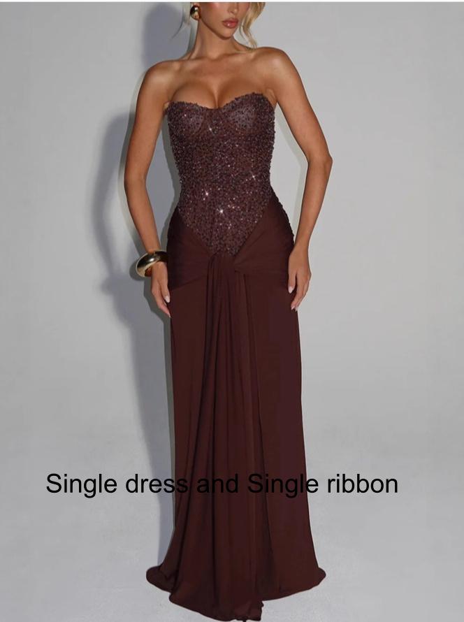 Brown / L / Single dress and Single ribbon