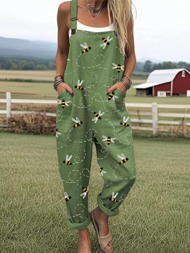 Digital 3D Printing Button Casual Suspender Trousers
