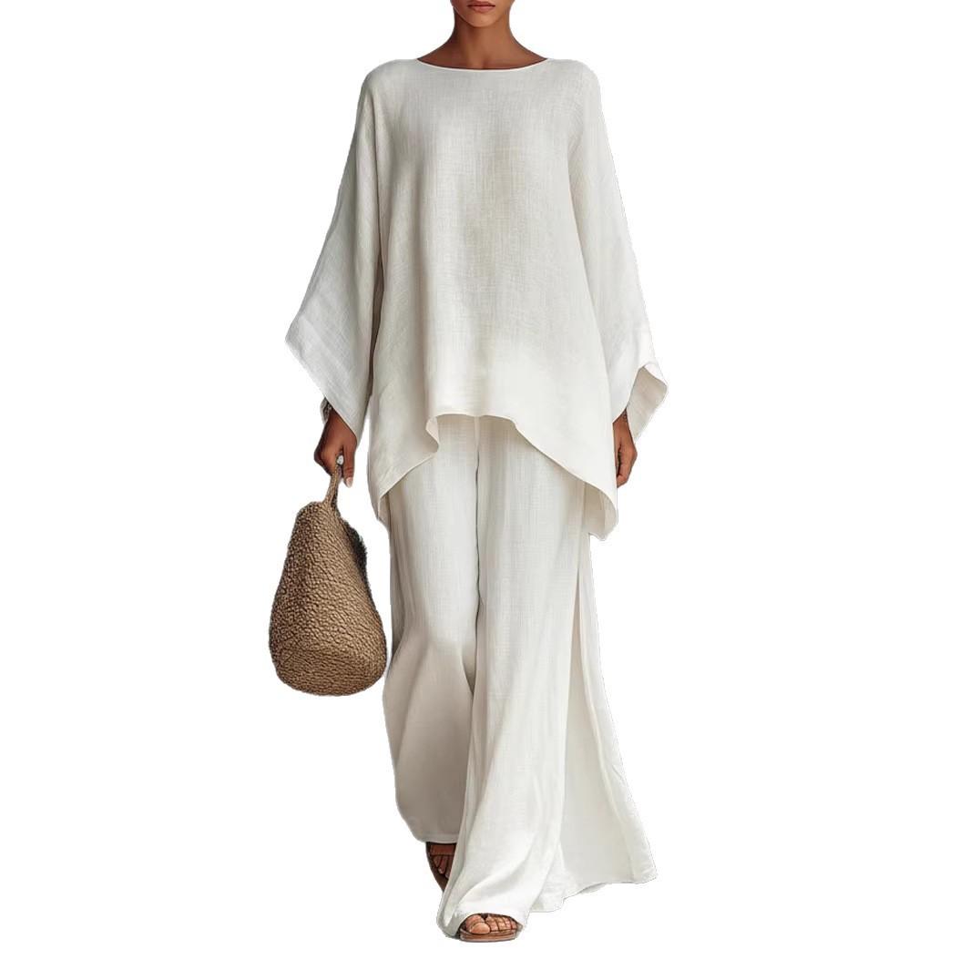 Womens Minimalist Relaxed-fit Top And Wide-leg Pants Set