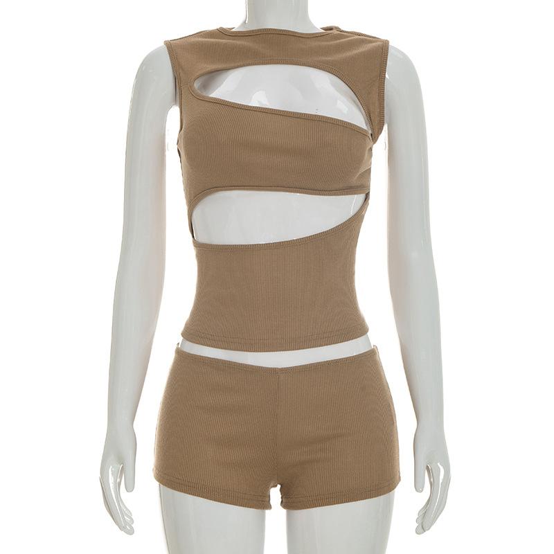Women's Sexy Solid-Color Waist-Cinching Slimming Ultra-Short Pants Set