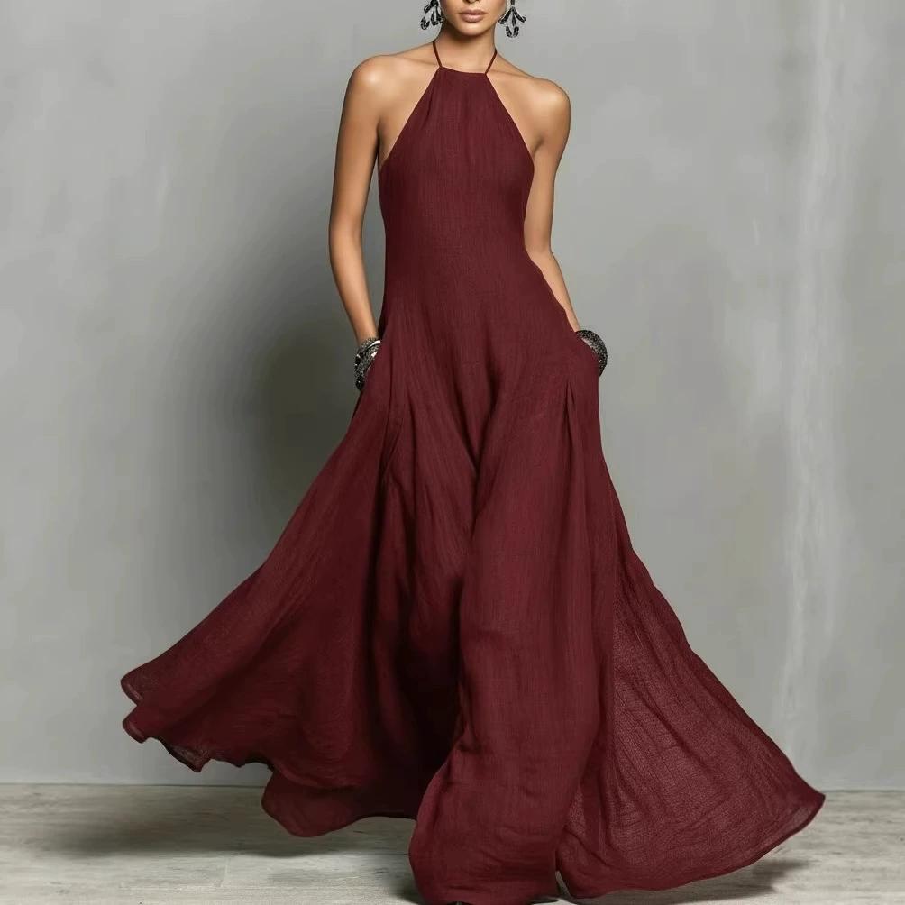 Spring Summer Casual Backless Tie Sleeveless Long Dress
