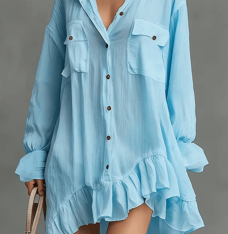 French-style Relaxed Pleated Loose Shirt Dress For Women