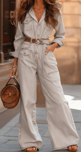 Spring And Autumn Waist-Cinched Wide-Leg Long-Sleeve Set