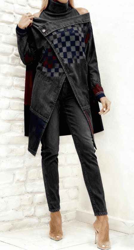 Simple And Stylish Two-piece Suit, Asymmetrical Top, Slim-fit Trousers