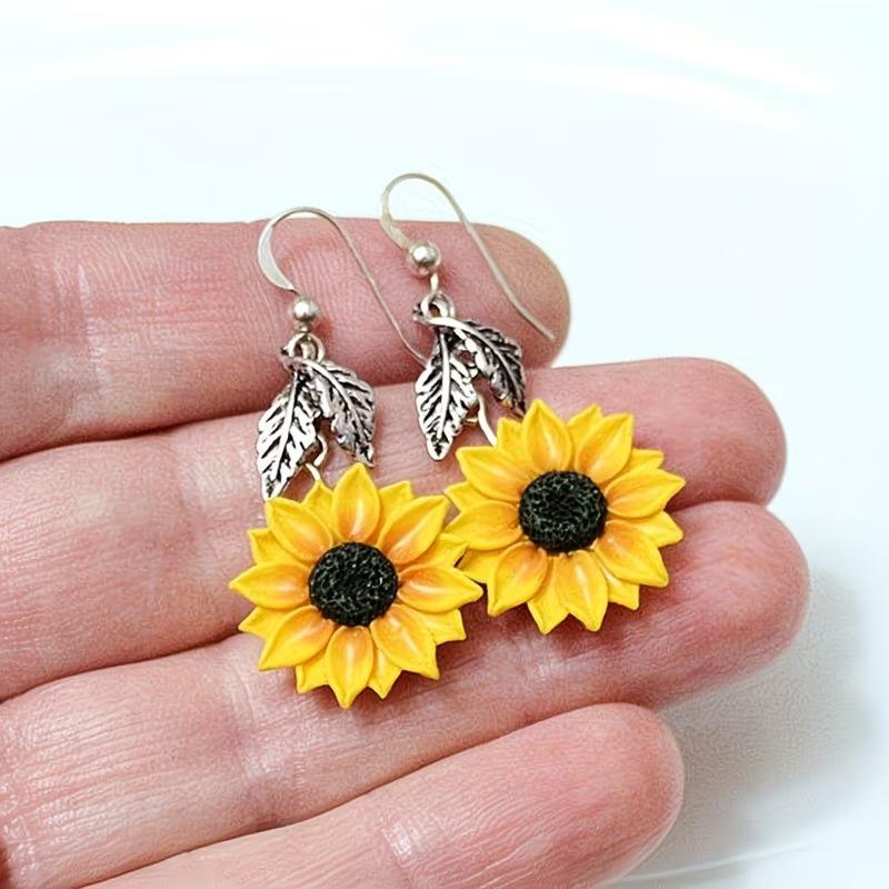 Fashionable Versatile Pastoral Sunflower Pendant Earrings For Women