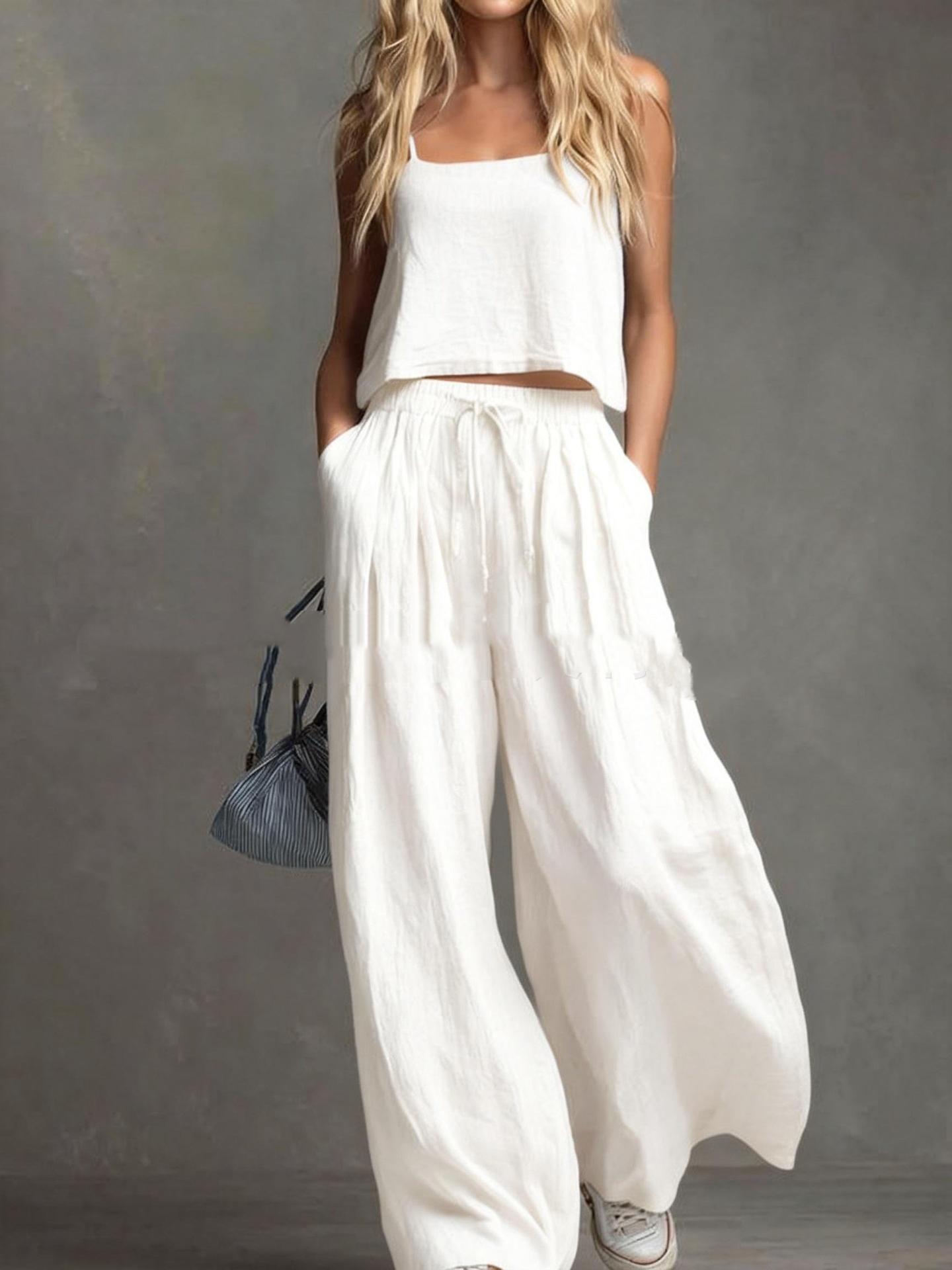 Womens Two-piece Set Loose-fitting Vest And Wide-leg Pants