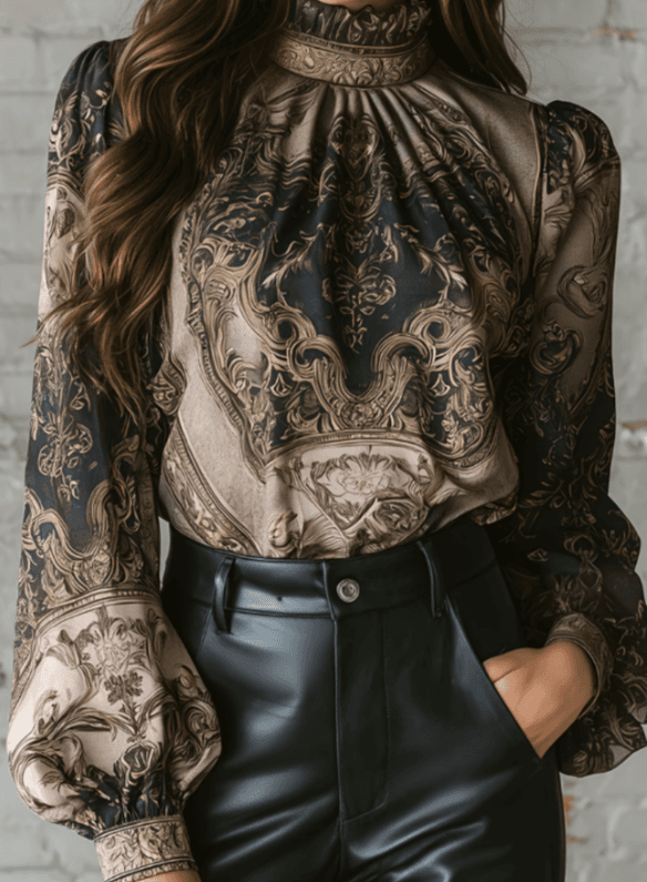 Texture Jacquard Semi High Neck Shirt