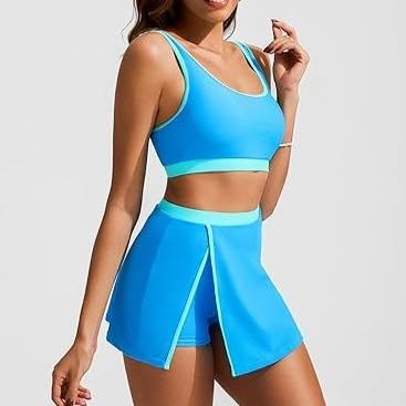 Multi-colored Skirted Two-piece Swimsuit