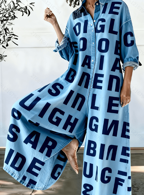 Loose-fitting Long-sleeved Casual Jumpsuit With Patchwork Design