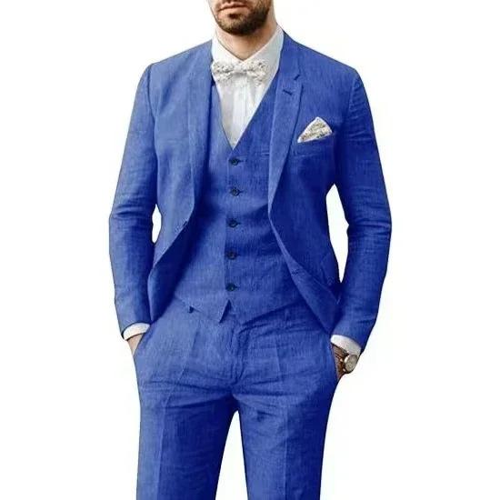 Business Mens Simple And Stylish Solid-Color Suit Set