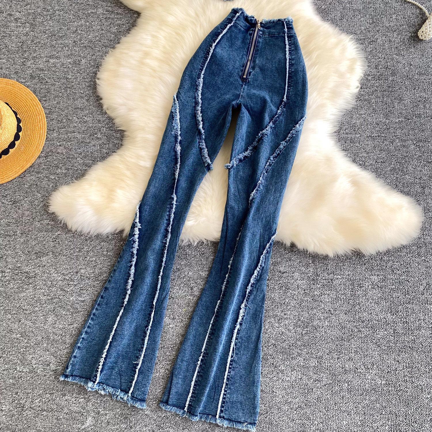 New Style Chic Streetwear Denim Cami Top And Slim-fit Pants Two-piece Set