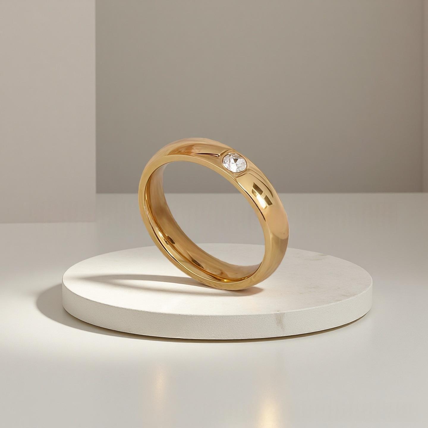 Non-fading Titanium Steel Ring With Diamonds