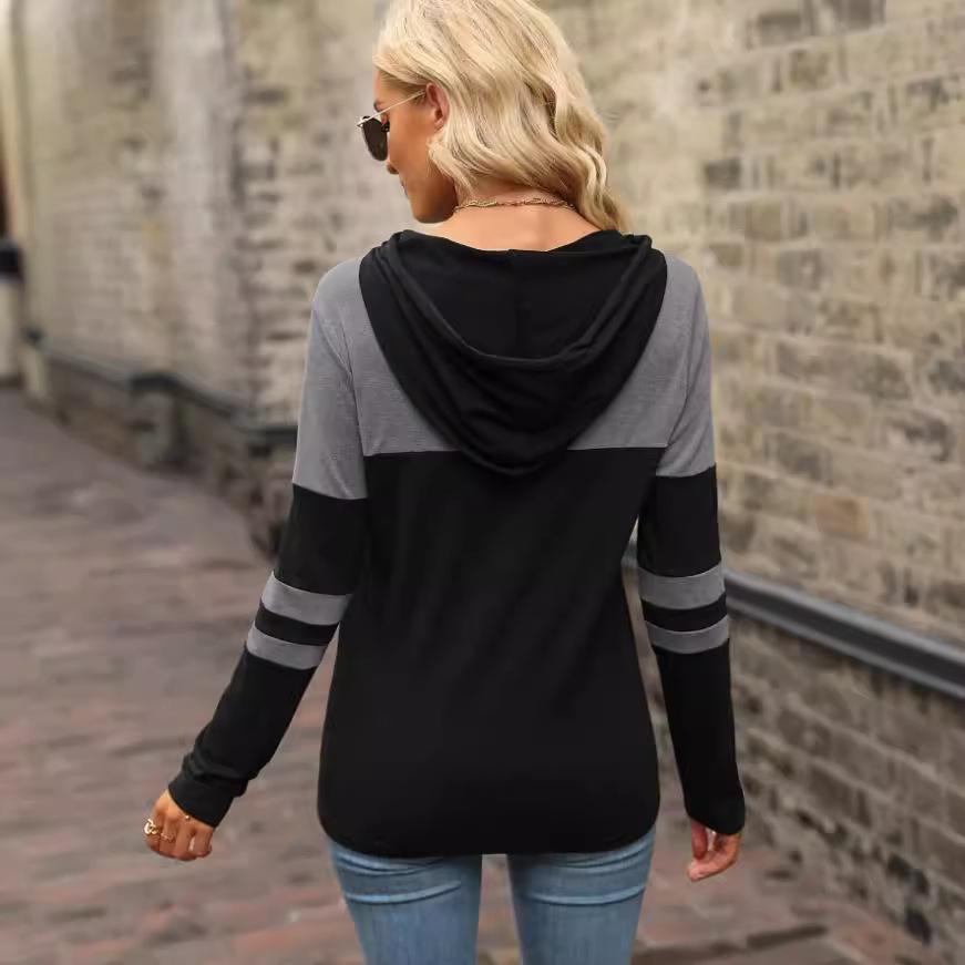 European And American Fashion Hooded Stitching Long-sleeved Sweater