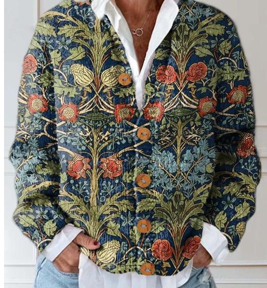 Women's Fashion 3D Color Matching Pattern Printing Cardigan Knitted Coat