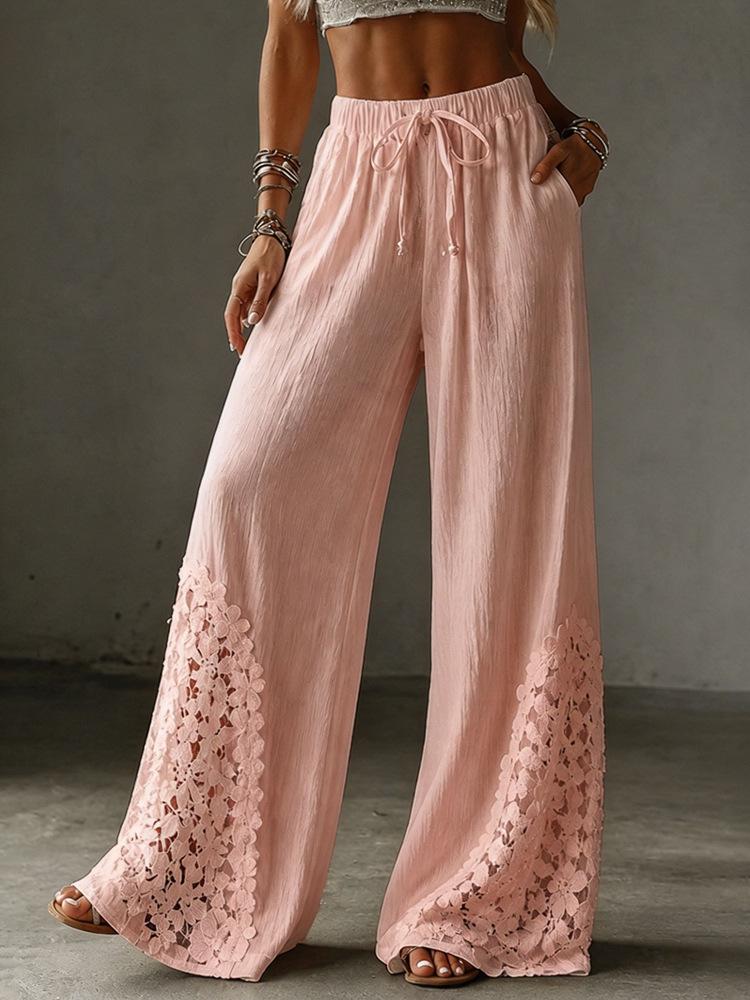 Loose-fit Lace Wide-leg Pants With Patch Pockets And A Drawstring Waist