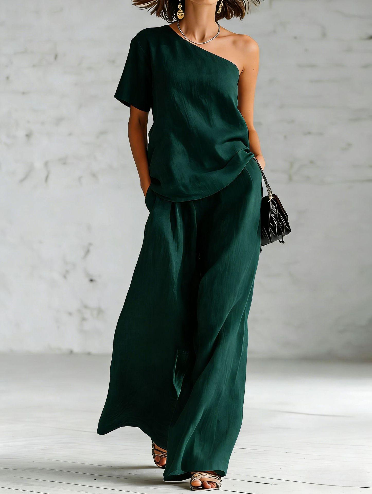 Fashion Top And Wide-leg Pants Casual Set
