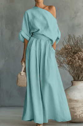One-shoulder Off-the-shoulder Waist-tied Wide-leg Jumpsuit