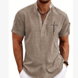 Men's casual suit 3D printed zipper short sleeved polo shirt