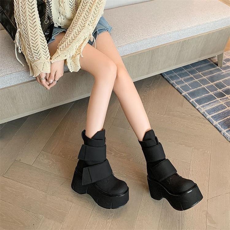 Womens Preppy-Style Velcro Height-Boosting Boots