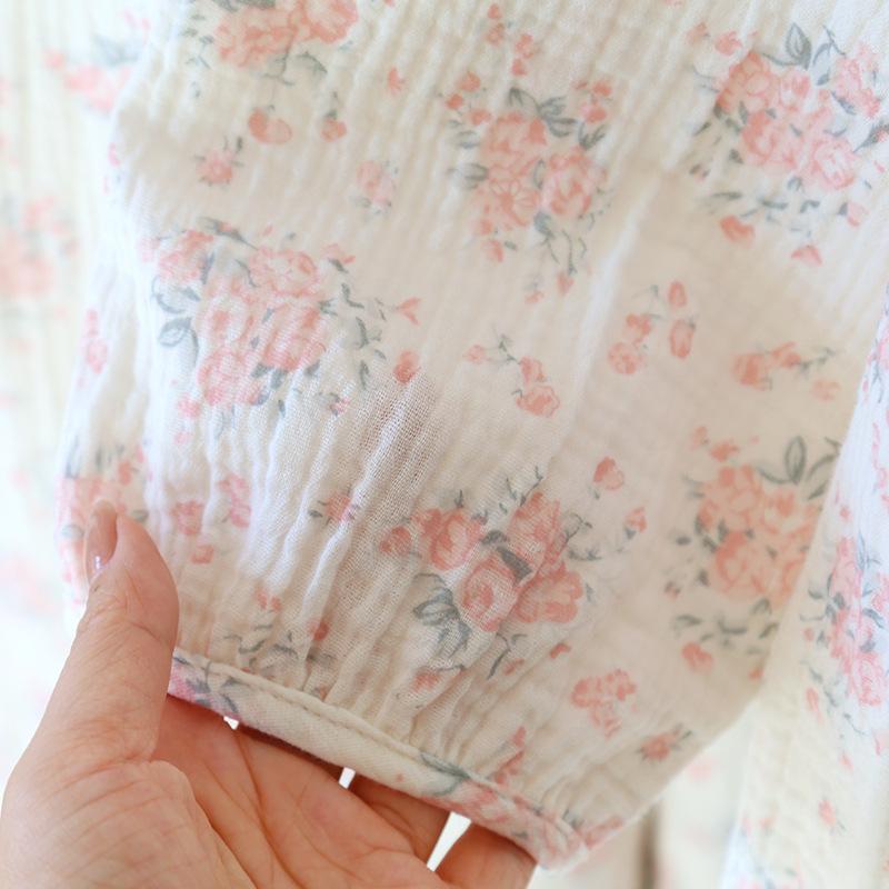 Cotton Floral Sweet Pajamas Women's Casual Long-sleeved Trousers Large Size Suit