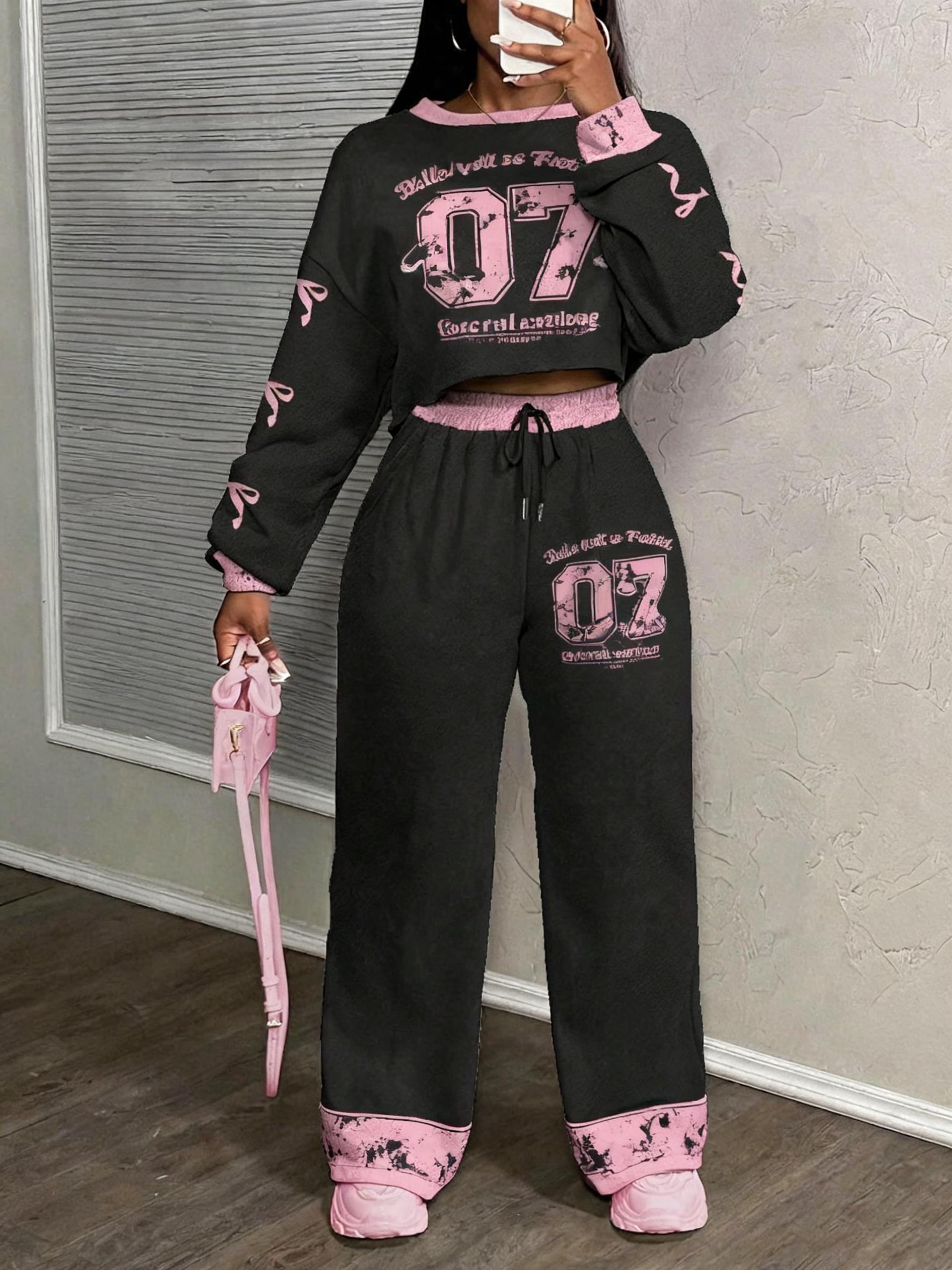 Fashionable And Versatile Street Sports T-shirt Wide-leg Pants Sportswear Set