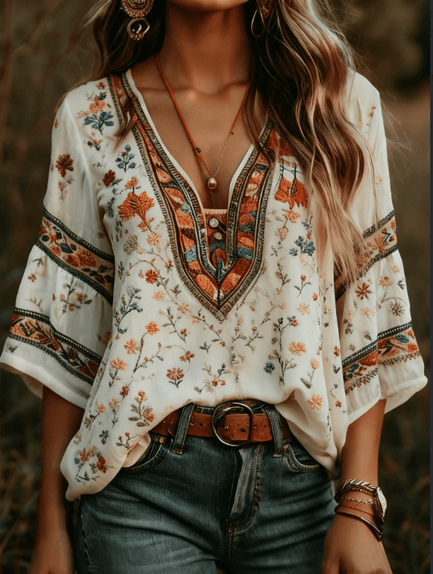 Women's Bohemian Retro Floral T-Shirt