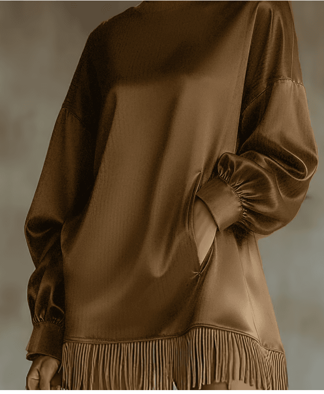 Loose Pocket Tassel Long-Sleeve Suede Dress