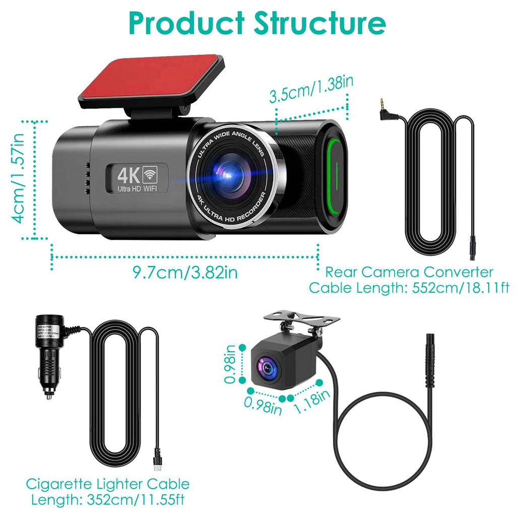 1Pc 4K 1080P Car Dash Cam 2.4GHz WiFi Car Camera Mini Driving Recorder With 140 Degree Wide Angle APP Control Night Vision G-sensor Loop Recording